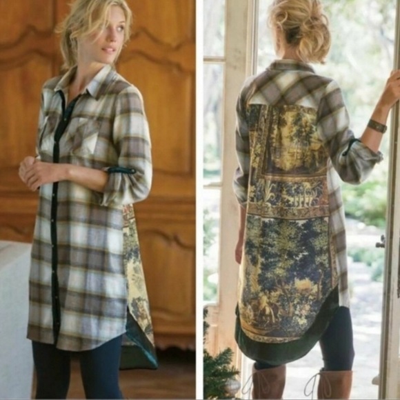 Soft Surroundings Saxon Plaid Tunic Shirt Dress Medium - Picture 2 of 16